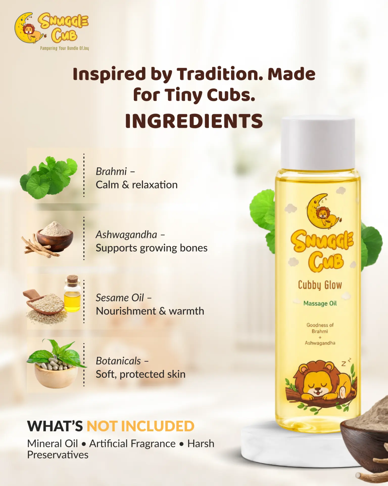 Cubby Glow Ayurvedic Massage Oil · Non-sticky malish oil for calm evenings